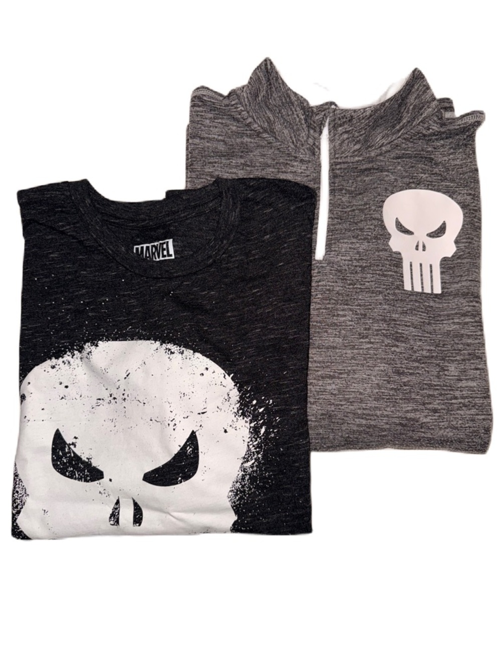 Punisher Lot of 2 Marvel Black & Gray Graphic Tee XL & 1/4 Zip Sweater XXL Set - Picture 10 of 10